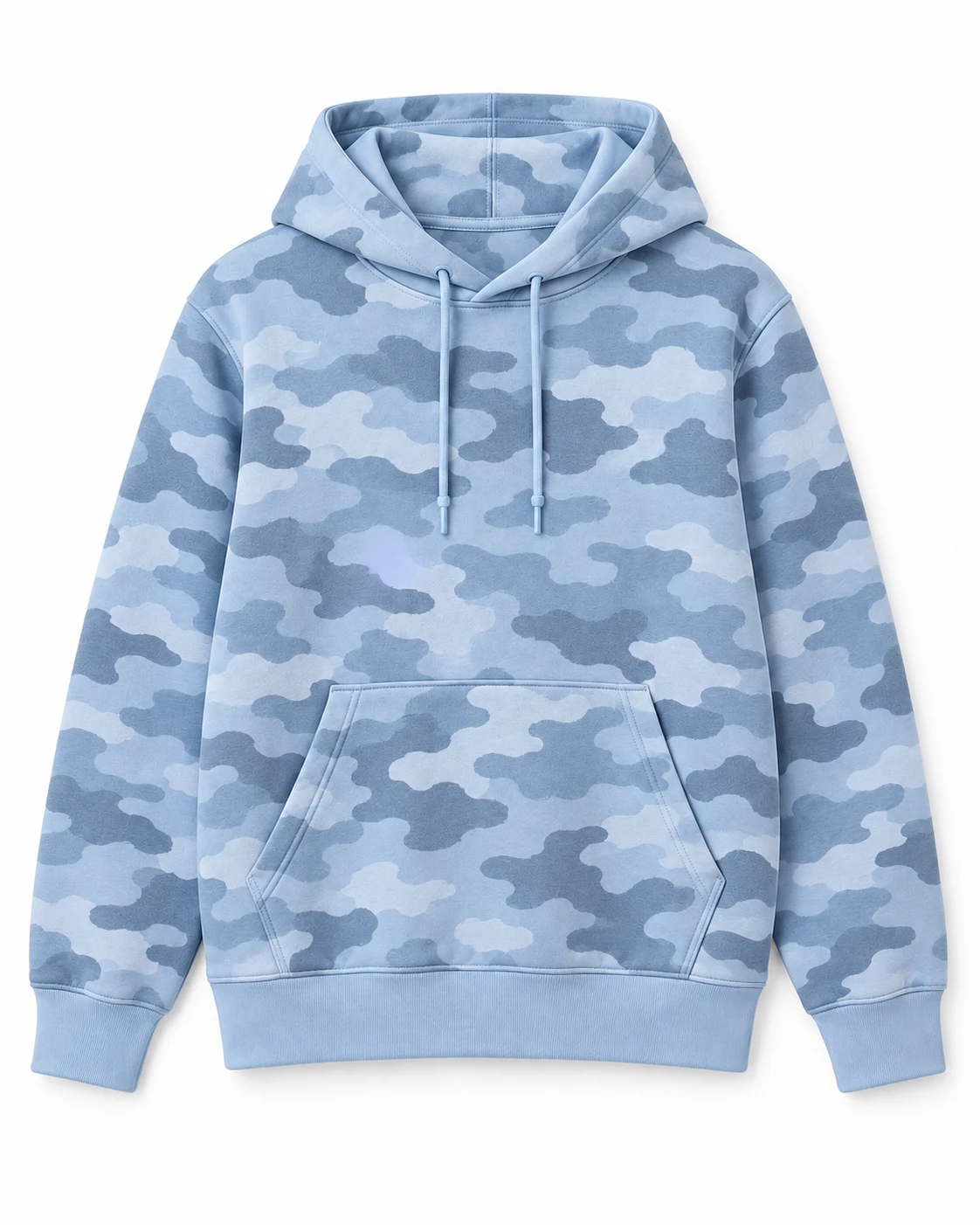 Hoodie covered with a blue camouflage print.
