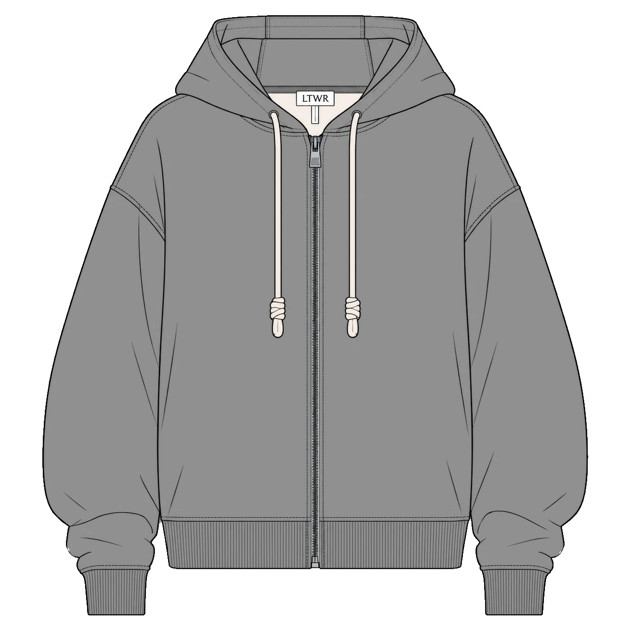 LTWR hoodie colorway 02 with a gray body and light drawcords