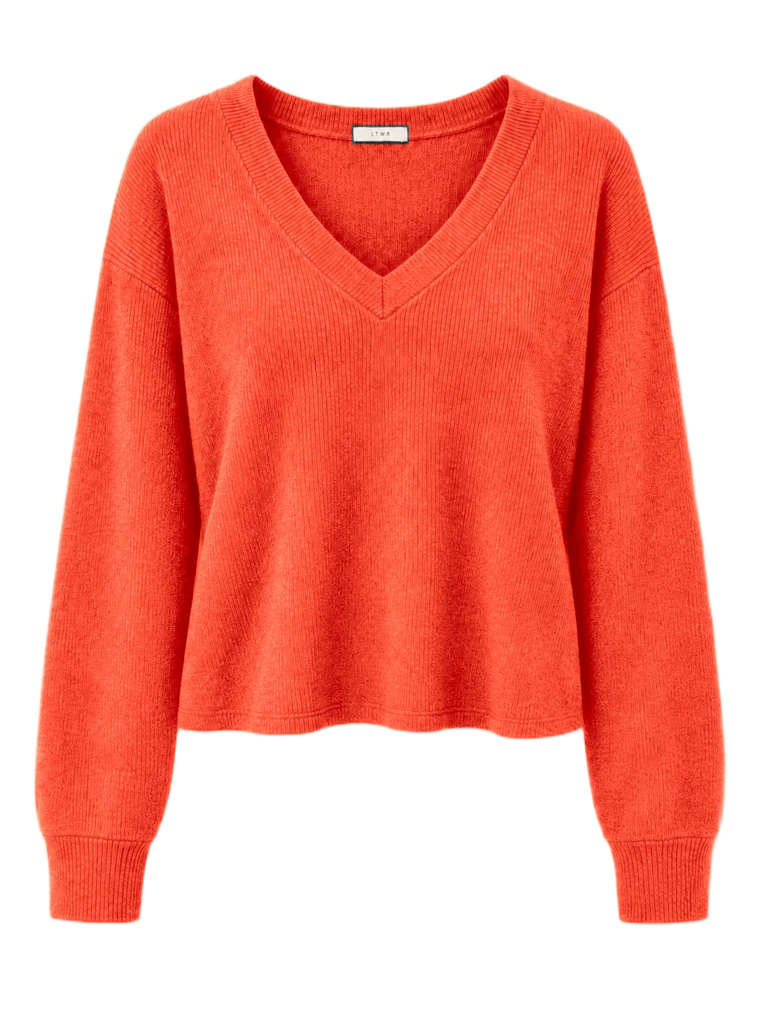 LTWR V-neck knit sweater recolored coral red